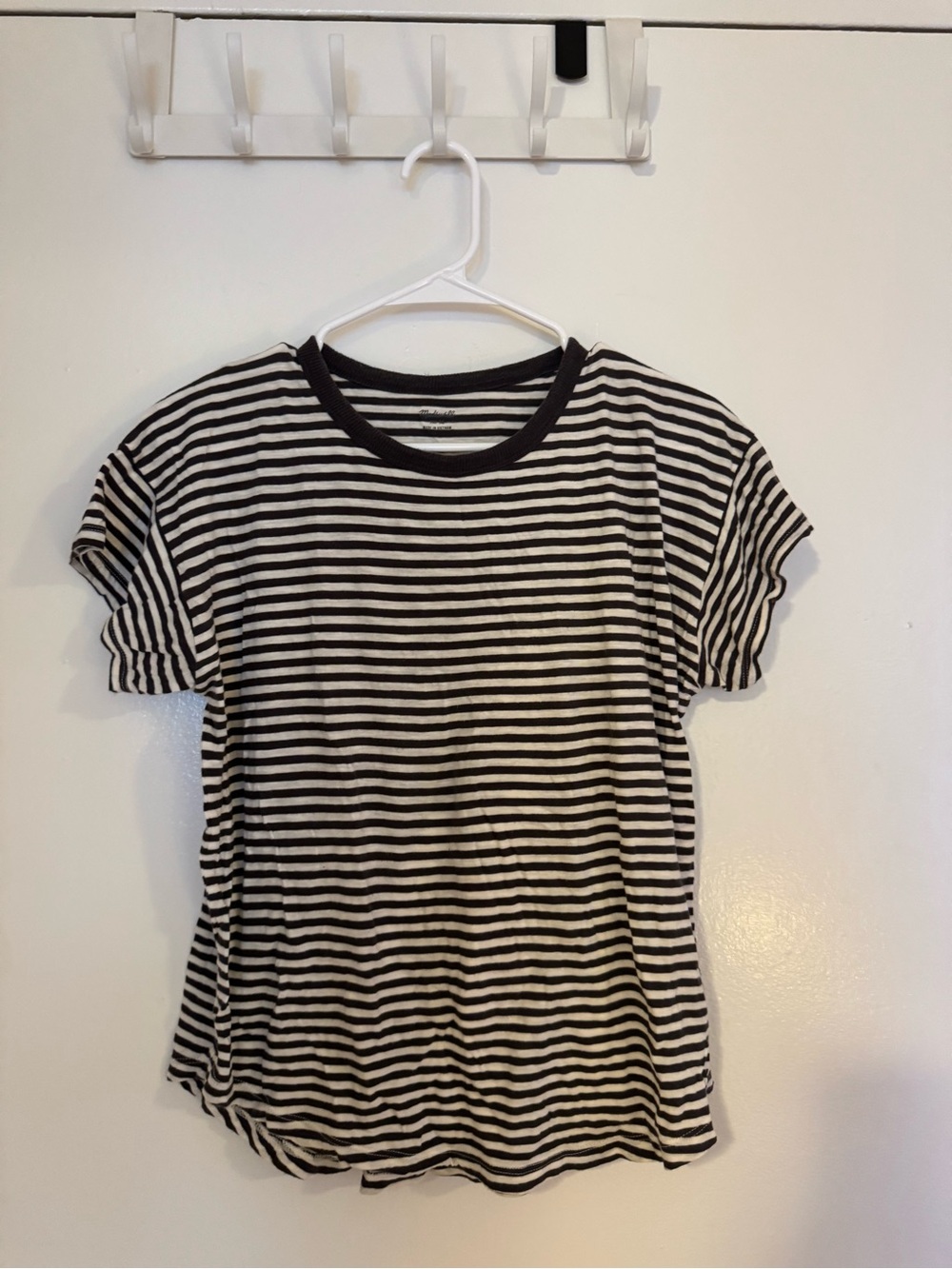 Madewell Gray and White Striped Crew Neck Tee